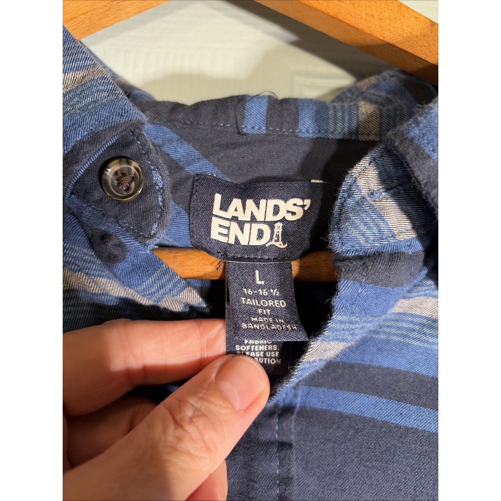 Lands End Shirt Mens Large Blue Stripe Aztec Southwestern Tailored Fit Button Up - Picture 2 of 7